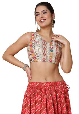 Salwar Studio Women's Off White Silk Readymade Saree Blouse 1