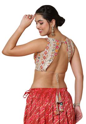 Salwar Studio Women's Off White Silk Readymade Saree Blouse 2