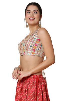 Salwar Studio Women's Off White Silk Readymade Saree Blouse 3