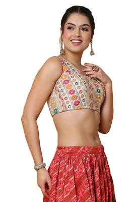 Salwar Studio Women's Off White Silk Readymade Saree Blouse 4
