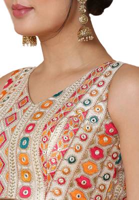 Salwar Studio Women's Off White Silk Readymade Saree Blouse 5
