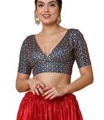 Salwar Studio Women's Cobalt Blue Georgette Readymade Saree Blouse