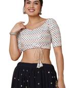 Salwar Studio Women's Off White Georgette Readymade Saree Blouse