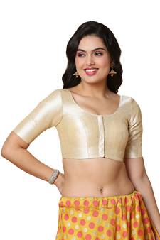 Salwar Studio Women's Light Gold Mulbury Silk Readymade Saree Blouse