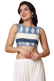 Salwar Studio Women's Blue Handloom Cotton Readymade Saree Blouse