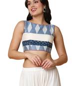 Salwar Studio Women's Blue Handloom Cotton Readymade Saree Blouse