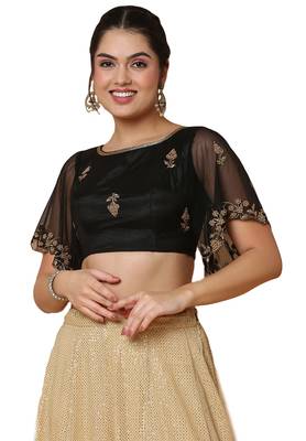Salwar Studio Women's Black Net Readymade Saree Blouse 1