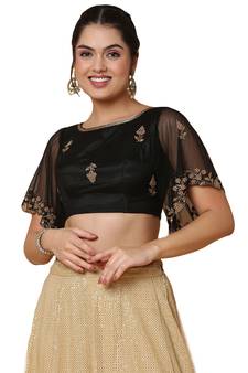 Salwar Studio Women's Black Net Readymade Saree Blouse