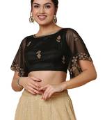 Salwar Studio Women's Black Net Readymade Saree Blouse