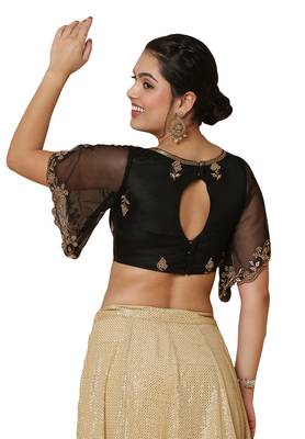 Salwar Studio Women's Black Net Readymade Saree Blouse 2
