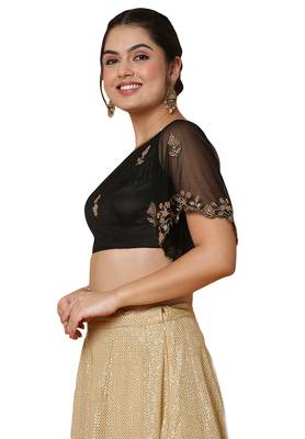 Salwar Studio Women's Black Net Readymade Saree Blouse 3