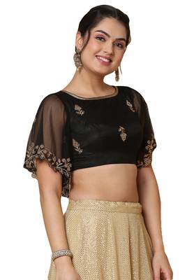 Salwar Studio Women's Black Net Readymade Saree Blouse 4