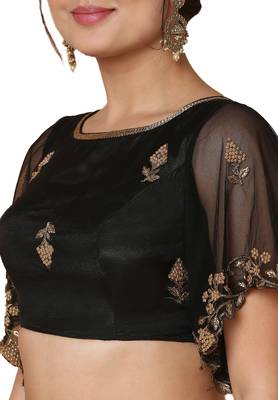 Salwar Studio Women's Black Net Readymade Saree Blouse 5