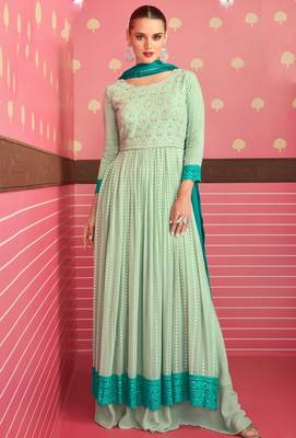 Sea-green embroidered georgette salwar 1