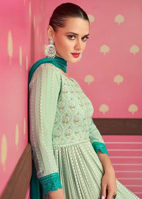 Sea-green embroidered georgette salwar 2