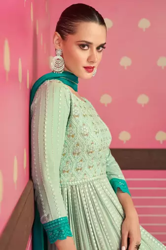 Sea-green embroidered georgette salwar