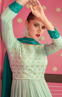 Sea-green embroidered georgette salwar 3
