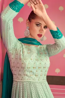 Sea-green embroidered georgette salwar