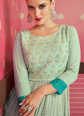 Sea-green embroidered georgette salwar 4