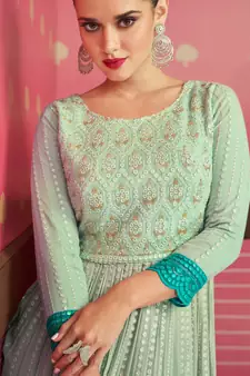 Sea-green embroidered georgette salwar