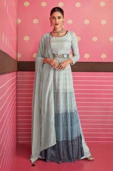 Grey embroidered georgette salwar