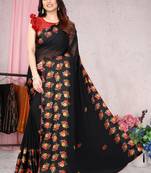 Black Printed Georgette Saree With Blouse