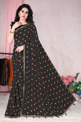 Black Printed Georgette Saree With Blouse 1