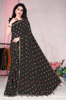Black Printed Georgette Saree With Blouse