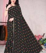 Black Printed Georgette Saree With Blouse