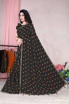 Black Printed Georgette Saree With Blouse 2