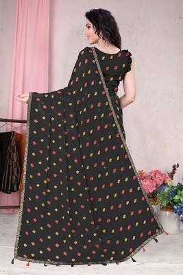 Black Printed Georgette Saree With Blouse 3