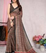 Grey Printed Cotton Saree With Blouse
