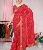 Red Printed Georgette Saree With Blouse
