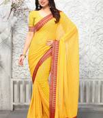 Yellow Printed Georgette Saree With Blouse