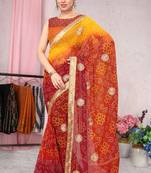 Orange printed georgette saree with blouse