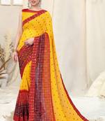 Yellow Printed Georgette Saree With Blouse