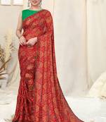 Red Printed Georgette Saree With Blouse