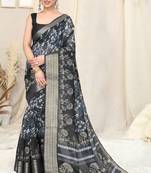 Grey printed cotton saree with blouse