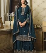 Turquoise Sequence Embroidery Festive Gharara Style Suit