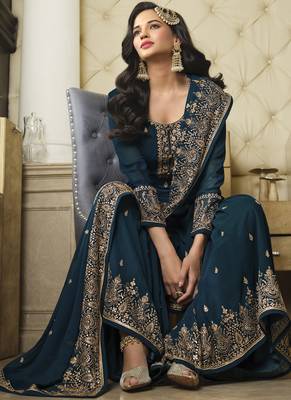 Turquoise Sequence Embroidery Festive Gharara Style Suit 2