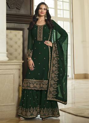 Green Sequence Embroidery Festive Gharara Style Suit 1