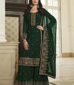 Green Sequence Embroidery Festive Gharara Style Suit
