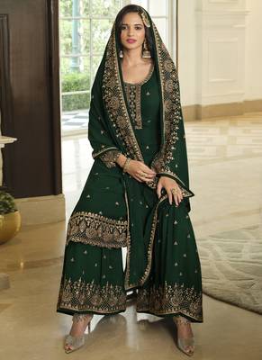 Green Sequence Embroidery Festive Gharara Style Suit 2