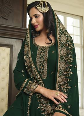 Green Sequence Embroidery Festive Gharara Style Suit 3