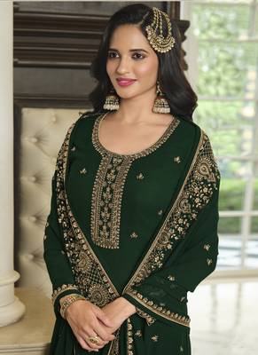 Green Sequence Embroidery Festive Gharara Style Suit 4