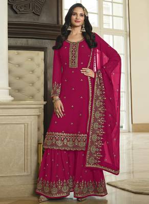 Rani Pink Sequence Embroidery Festive Gharara Style Suit 1