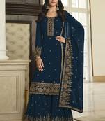Navy Blue Sequence Embroidery Festive Gharara Style Suit