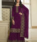 Wine Sequence Embroidery Festive Gharara Style Suit