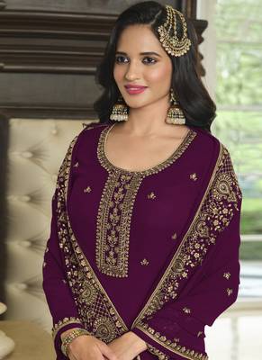 Wine Sequence Embroidery Festive Gharara Style Suit 2