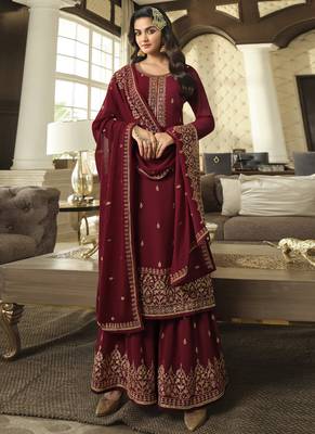 Bridal Red Sequence Embroidery Festive Gharara Style Suit 1